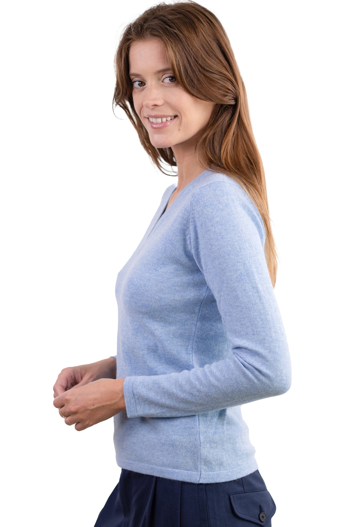 Emma en cachemire femme - Vue 1 - bleu azur chiné - Mahogany