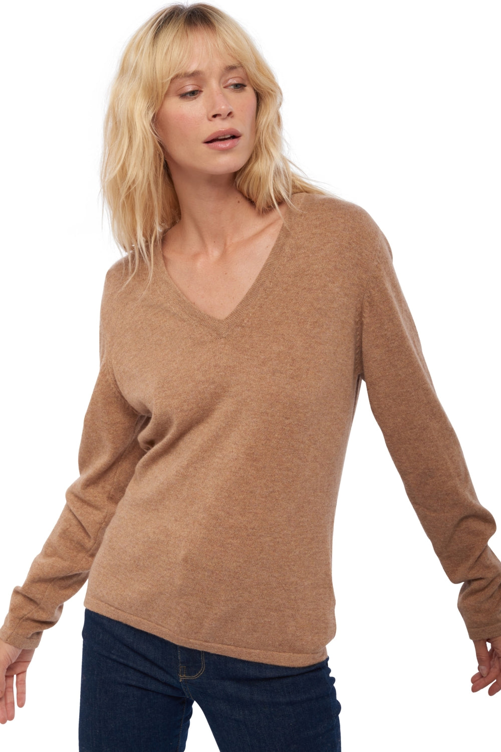 Emma en cachemire femme - camel chiné - Mahogany