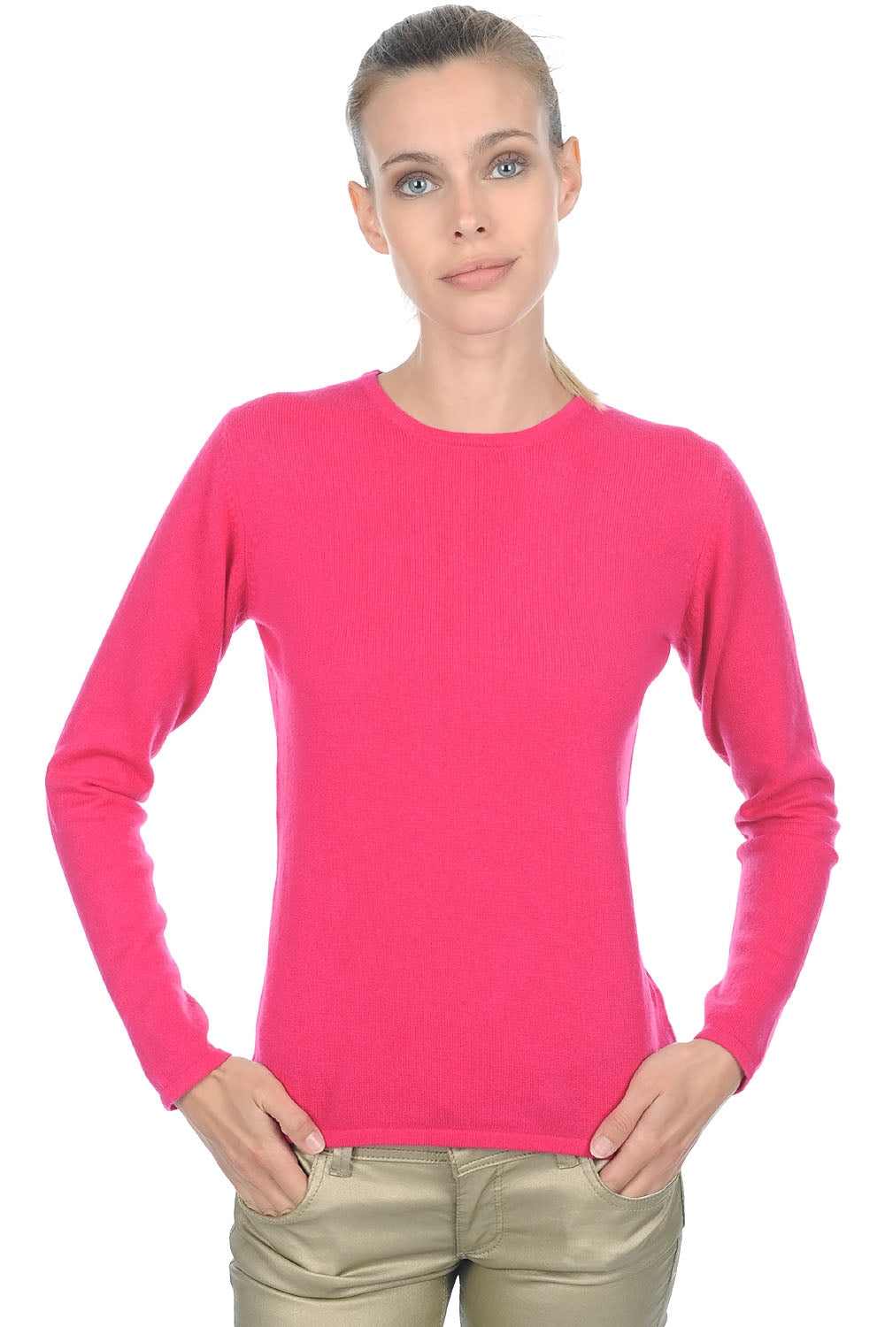 Pull en cachemire, 100 % Cachemire, femme, col col rond, coupe droite, manches longues, normale / 2 et 4 fils, tricot normal, Mahogany