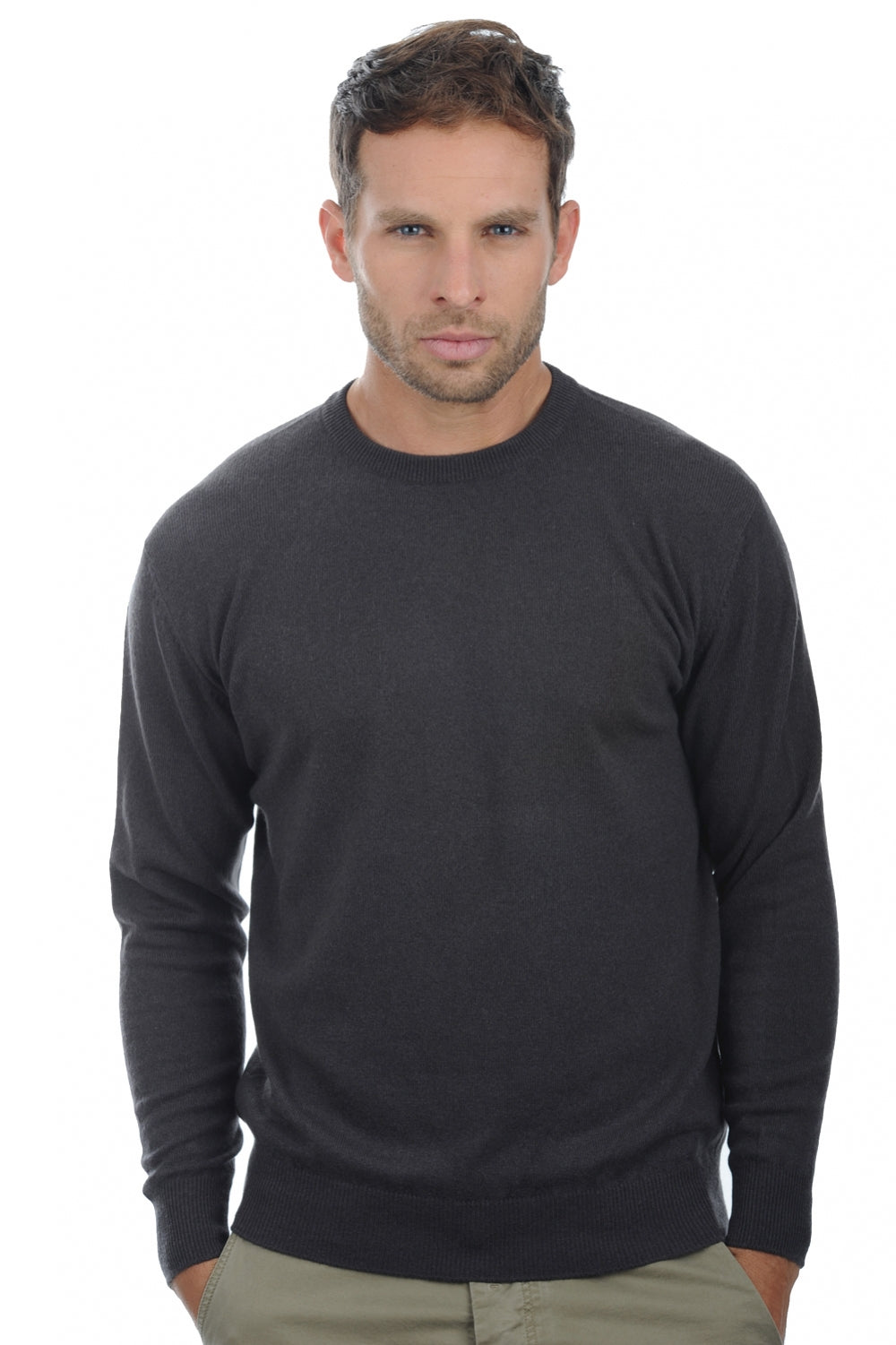 Pull en cachemire, 100 % Cachemire, homme, col col rond, coupe droite, manches longues, fine, , Mahogany