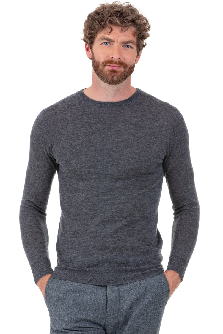 Pull en duvet de cachemire, 100 % duvet de Cachemire, homme, col col rond, coupe ajustée, manches longues, fine, tricot normal, Mahogany