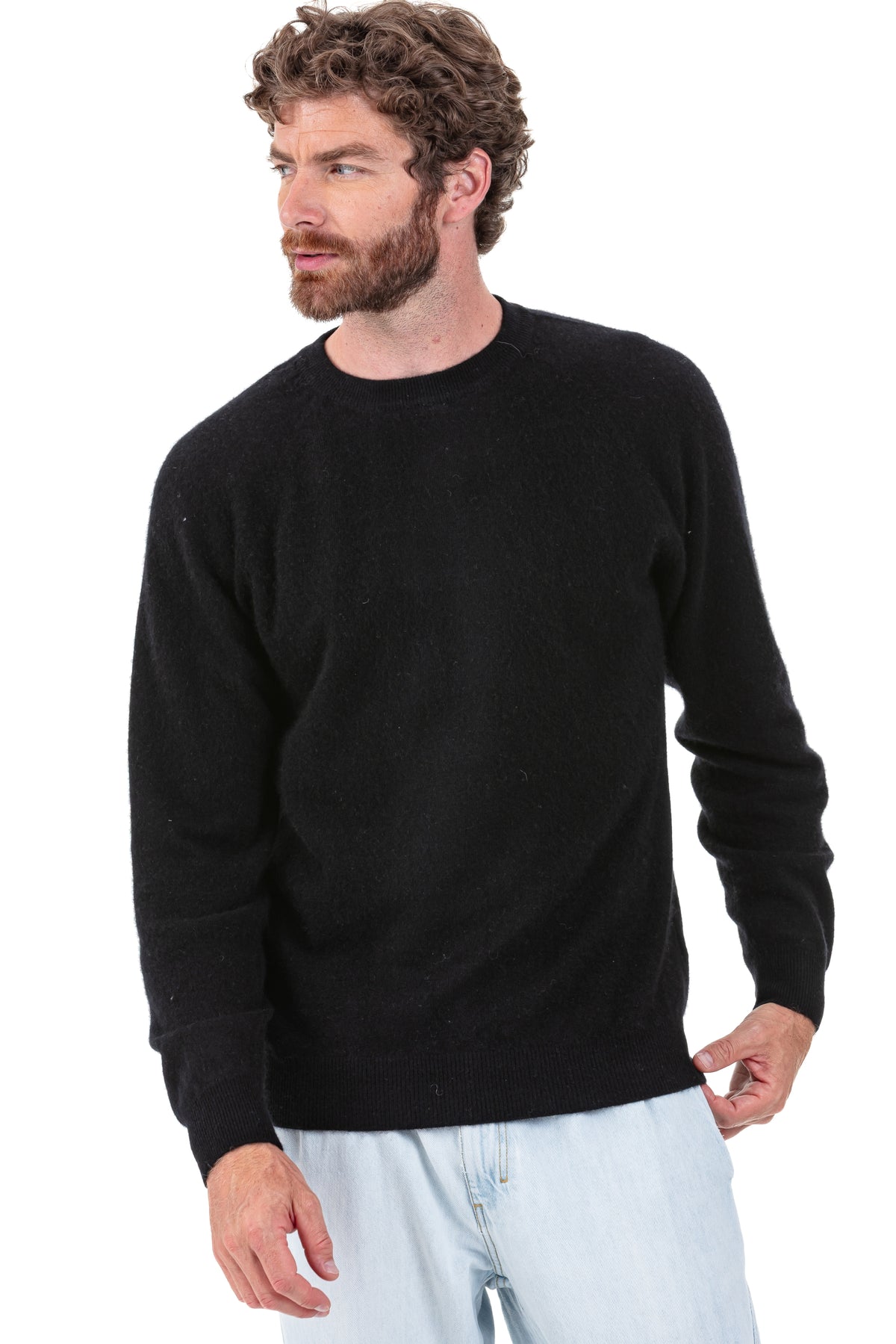 Pull en cocoon cachemire, 100 % Cachemire brossé, homme, col col rond, coupe droite, manches longues, fine, , Mahogany