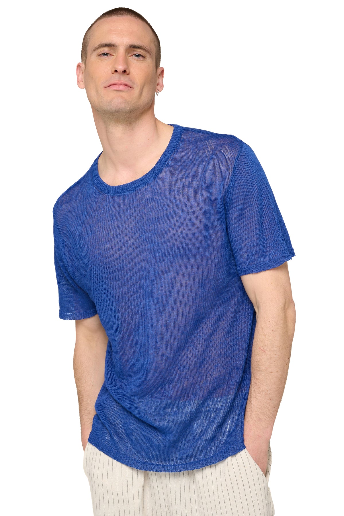 Tshirt en lin, 100 % Lin, homme, col col rond, manches courtes, fine, , Mahogany