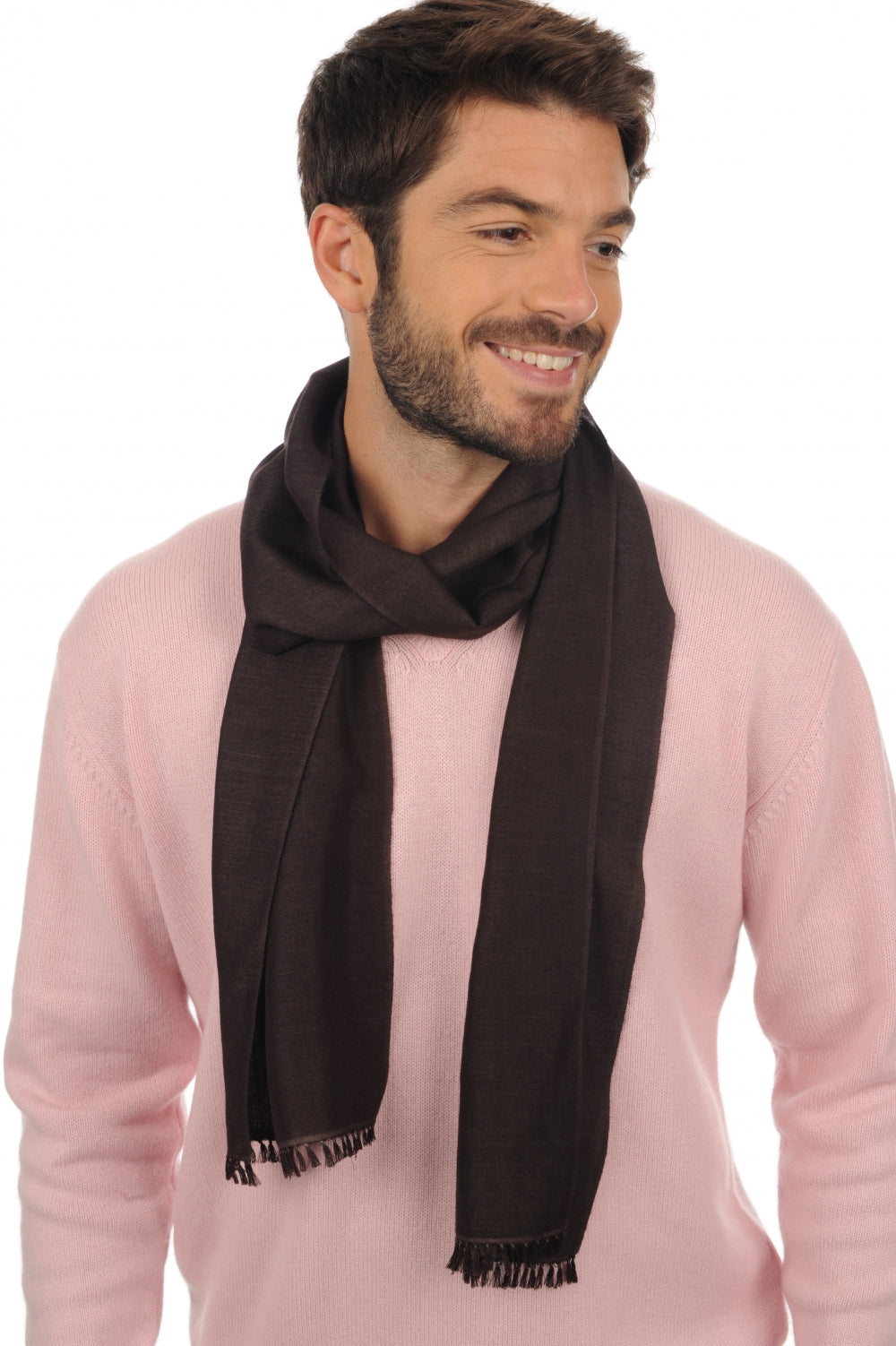 Scarva en cachemire et soie femme - marron noir - Mahogany