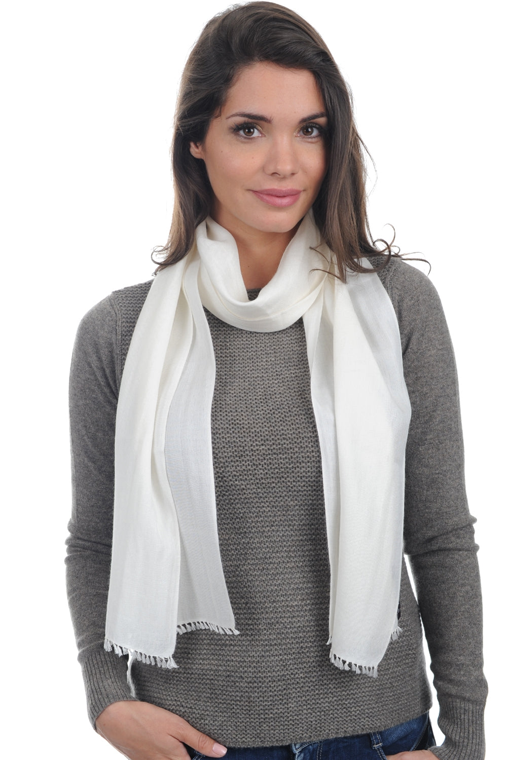 Scarva en cachemire et soie femme - milk - Mahogany