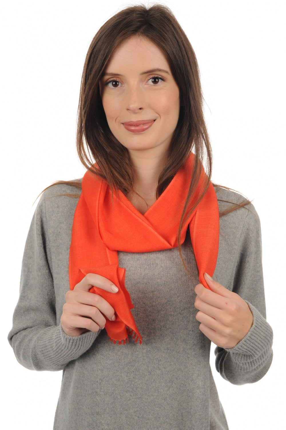 Scarva en cachemire et soie femme - orange ensoleillée - Mahogany