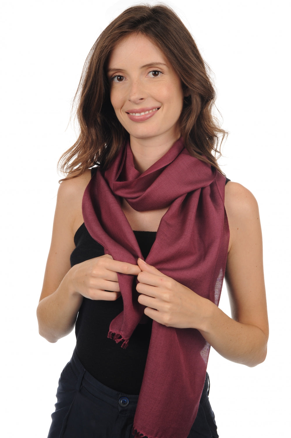Scarva en cachemire et soie femme - prune - Mahogany