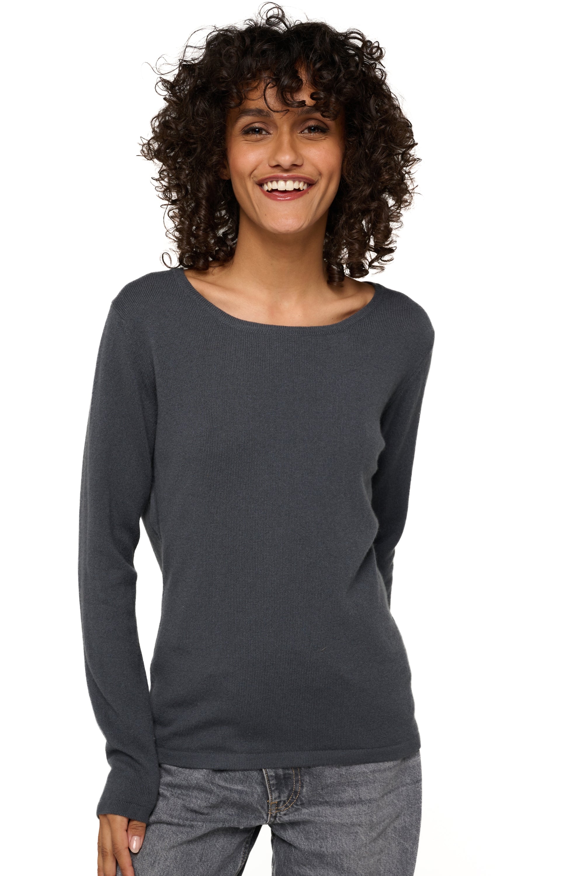 Pull en cachemire, 100 % Cachemire, femme, col col rond, coupe droite, manches longues, normale / 2 et 4 fils, tricot normal, Mahogany