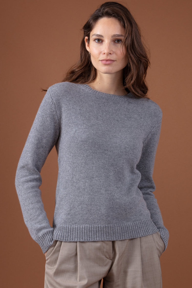 Pull en cachemire, 100 % Cachemire, femme, col col rond, coupe droite, manches longues, grosse / 6 fils et +, tricot normal, Mahogany