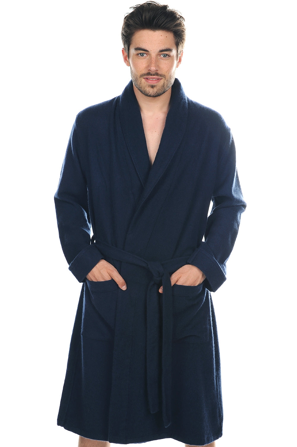 Robe_de_chambre en cachemire, 100 % Cachemire, homme, sans col, coupe droite, manches longues, normale / 2 et 4 fils, tissé épais, Mahogany