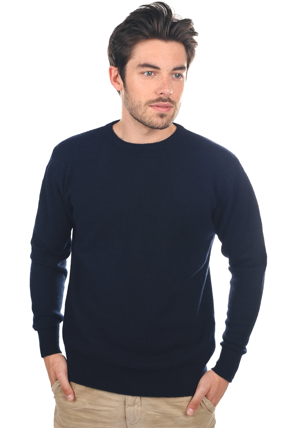Pull en yak, 100 % Yak, homme, col col rond, coupe droite, manches longues, normale / 2 et 4 fils, tricot normal, Mahogany