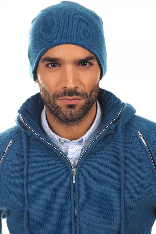 Cachemire accessoires bonnets bloup natural brown bleu canard 24 x 23 cm