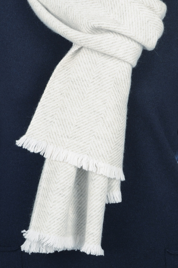Cachemire accessoires echarpes cheches orage blanc casse flanelle chine 200 x 35 cm