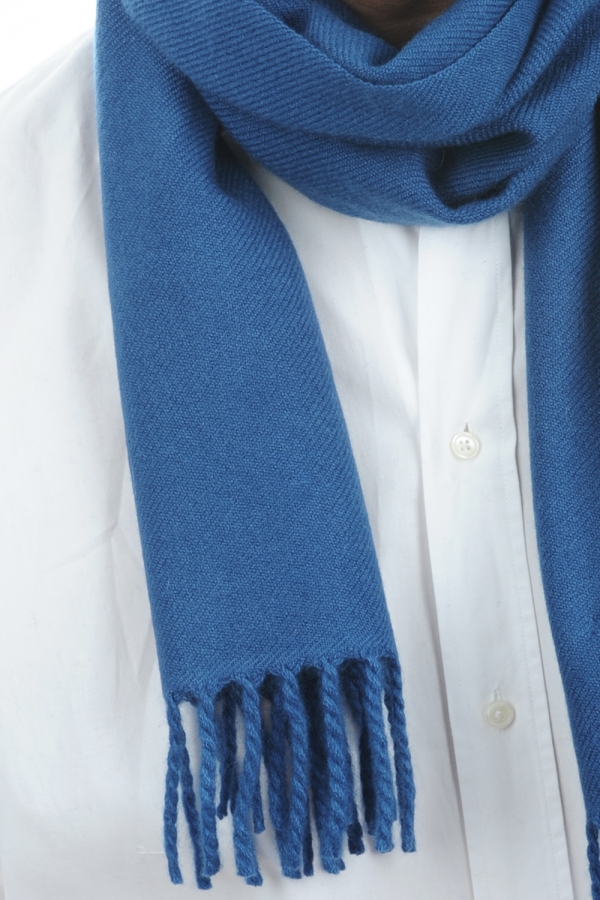 Cachemire accessoires echarpes cheches zak170 bleu prusse 170 x 25 cm
