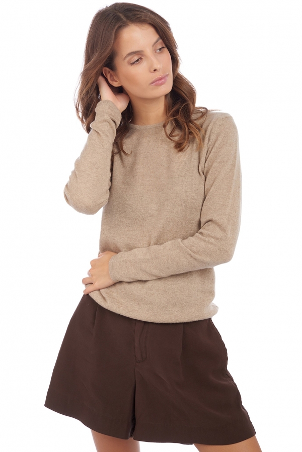 Cachemire pull femme col rond line natural brown l