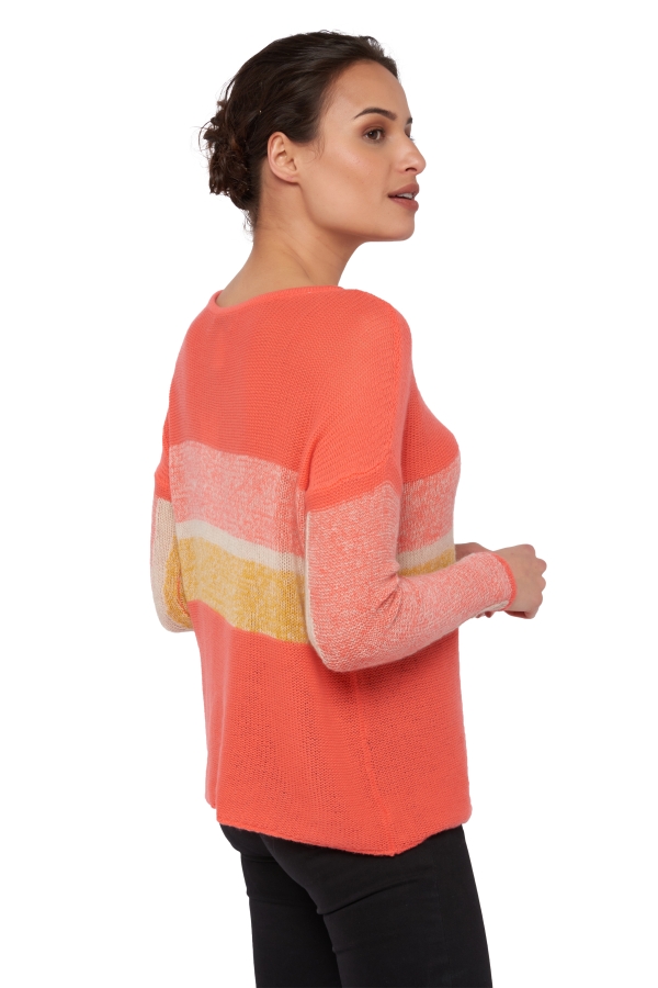 Cachemire pull femme col rond wilby corail lumineux beige intemporel moutarde t1