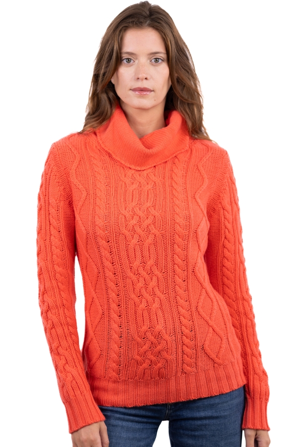 Cachemire pull femme col roule wynona corail lumineux l