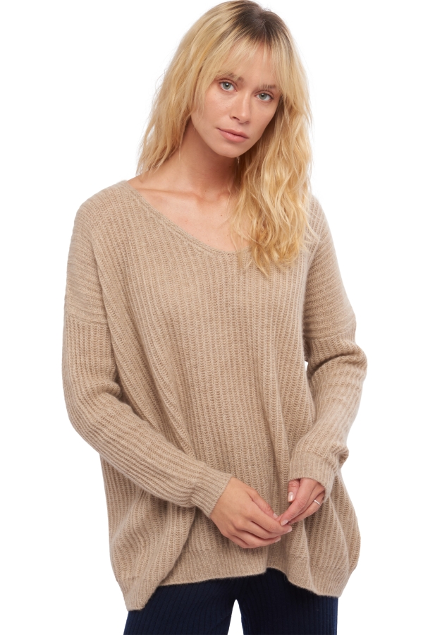 Cachemire pull femme col v wednesday natural brown s
