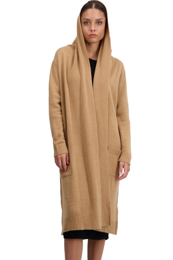 Cachemire pull femme zip capuche thonon camel 2xl