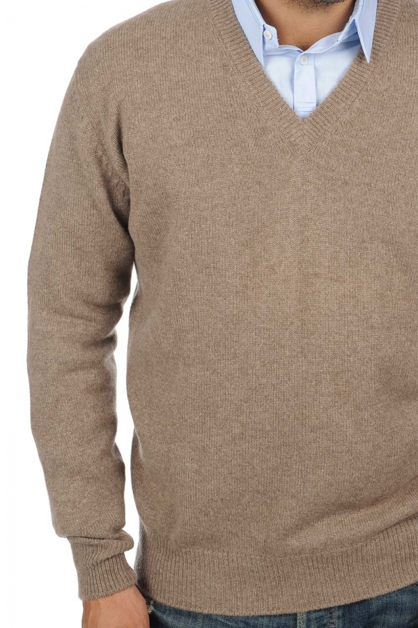 Cachemire pull homme col v hippolyte 4f natural brown m