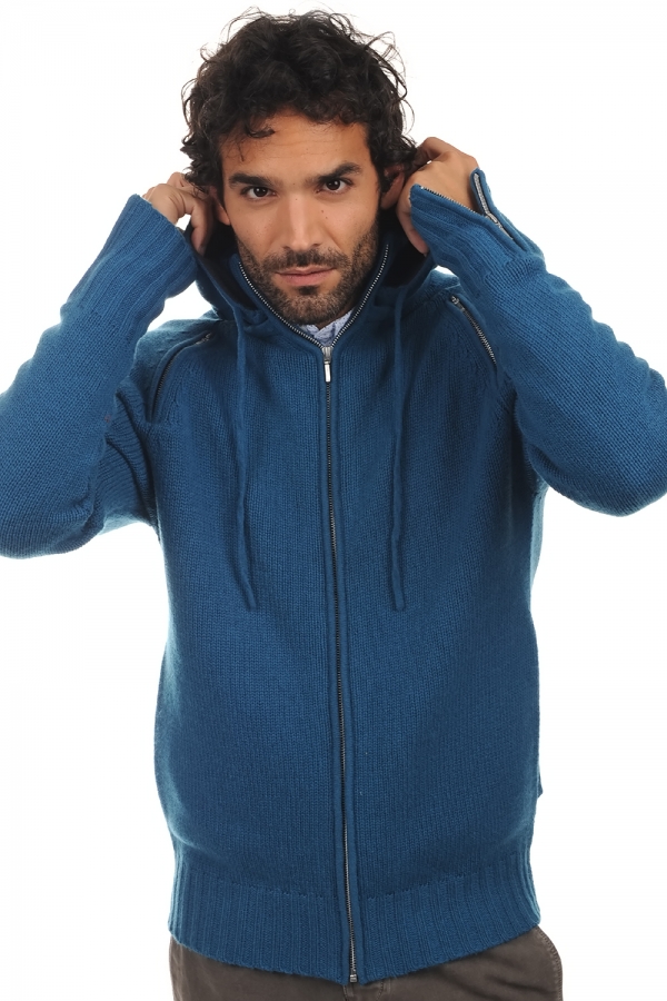Cachemire pull homme zip capuche brandon bleu canard anthracite 2xl