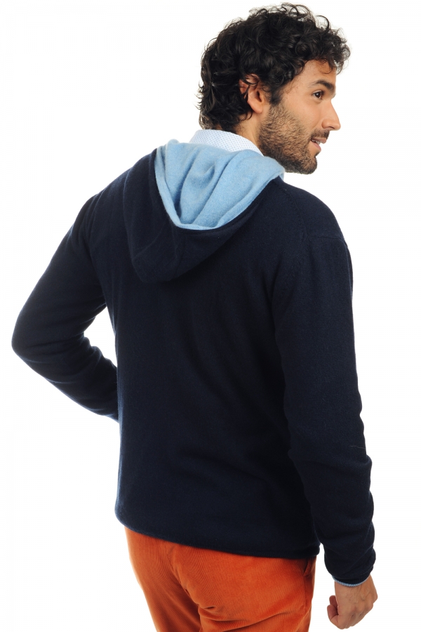 Cachemire pull homme zip capuche carson marine fonce bleu azur chine 2xl