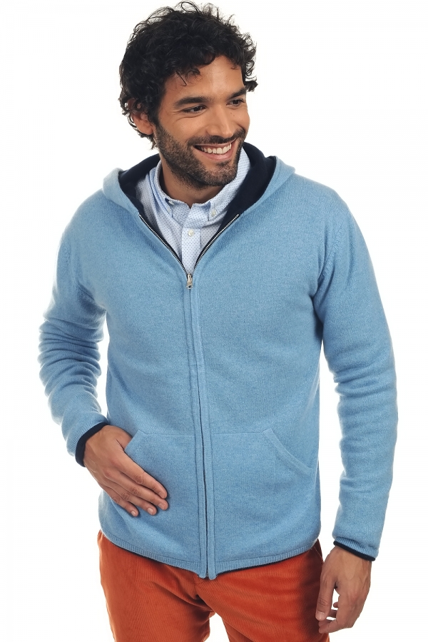 Cachemire pull homme zip capuche carson marine fonce bleu azur chine 3xl