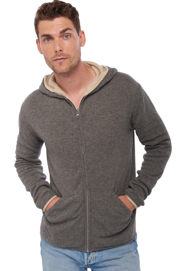 Cachemire pull homme zip capuche carson marmotte chine natural beige xs