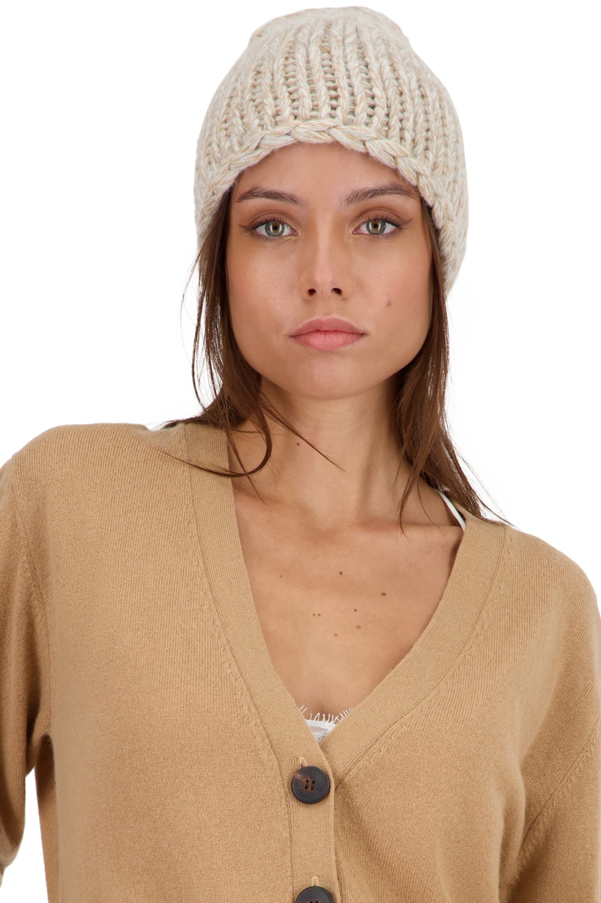 Cachemire accessoires bonnets tchoopy natural brown natural ecru ciel 26 x 23 cm