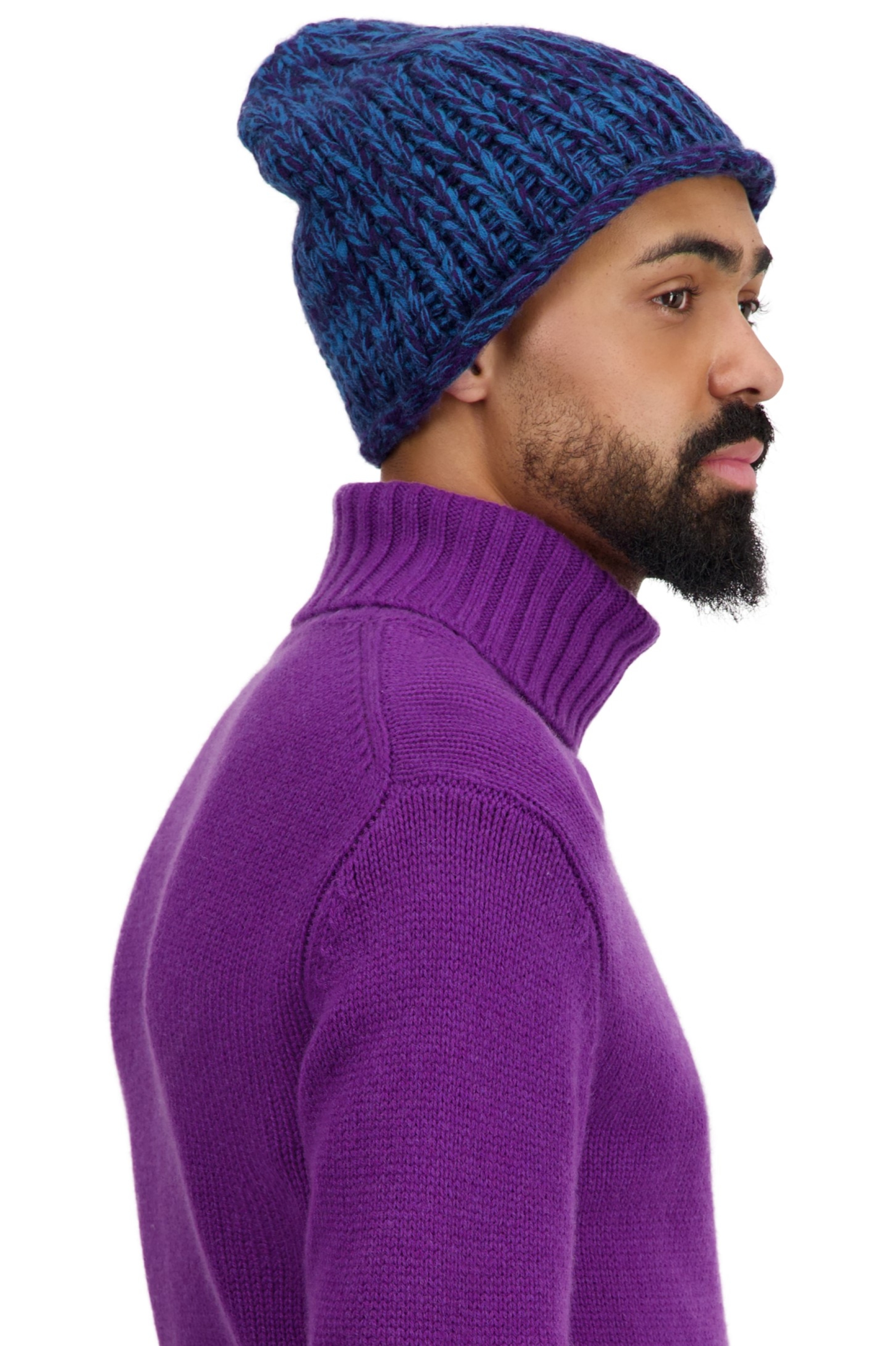 Cachemire accessoires bonnets teheran deep purple marine fonce bleu canard 26 x 23 cm