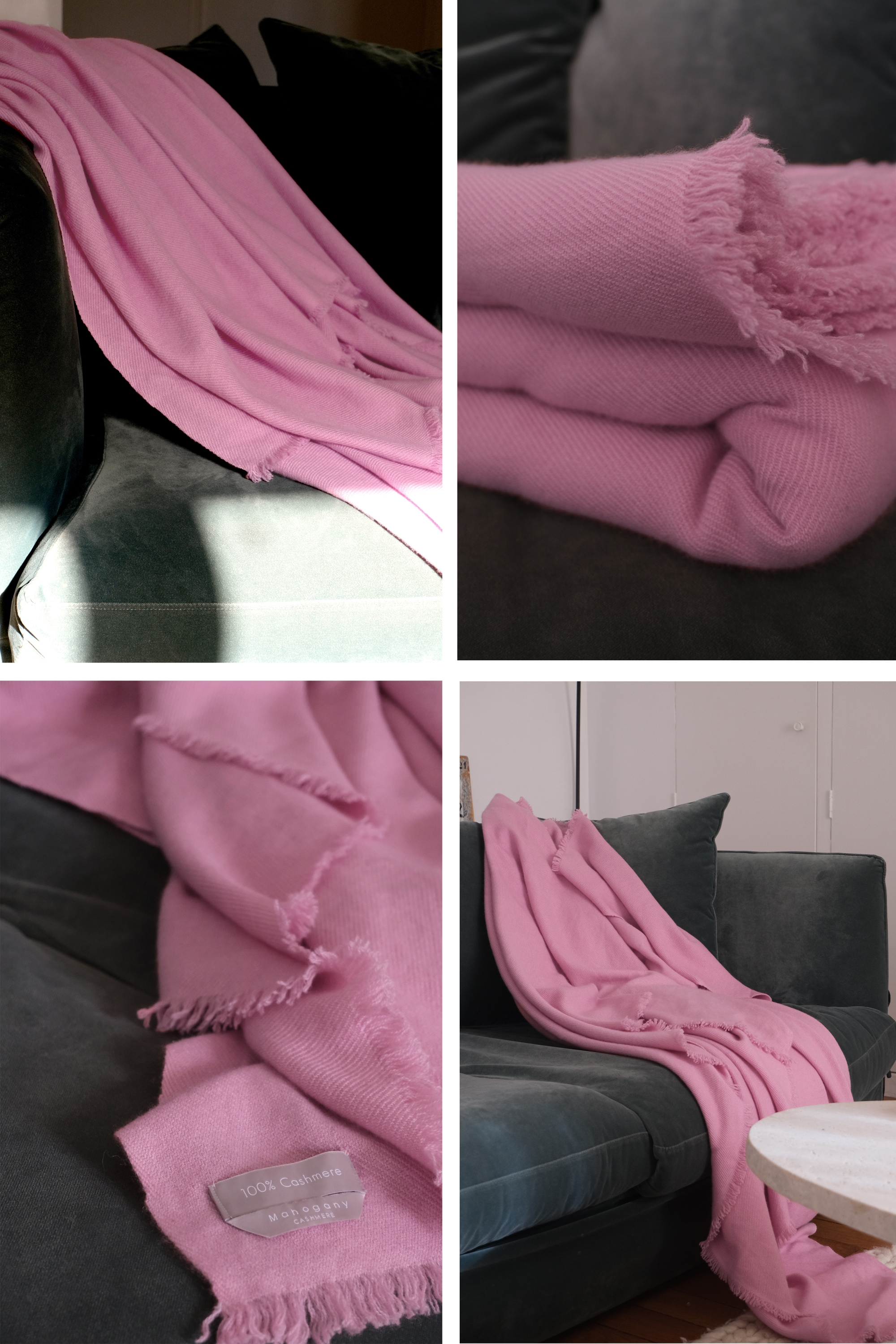 Cachemire accessoires couvertures plaids toodoo plain l 220 x 220 rose dragee 220x220cm