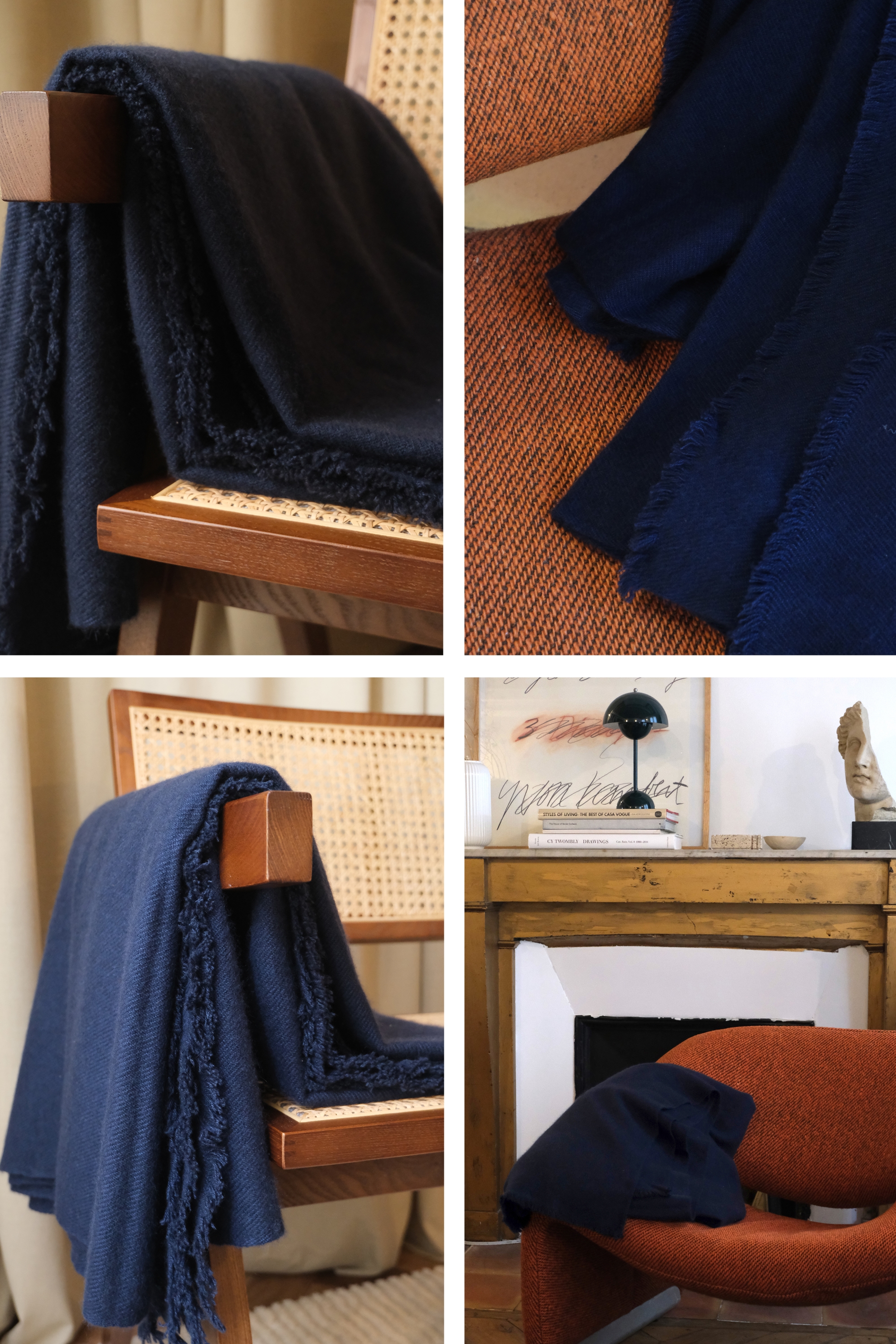 Cachemire accessoires couvertures plaids toodoo plain m 180 x 220 bleu marine 180 x 220 cm