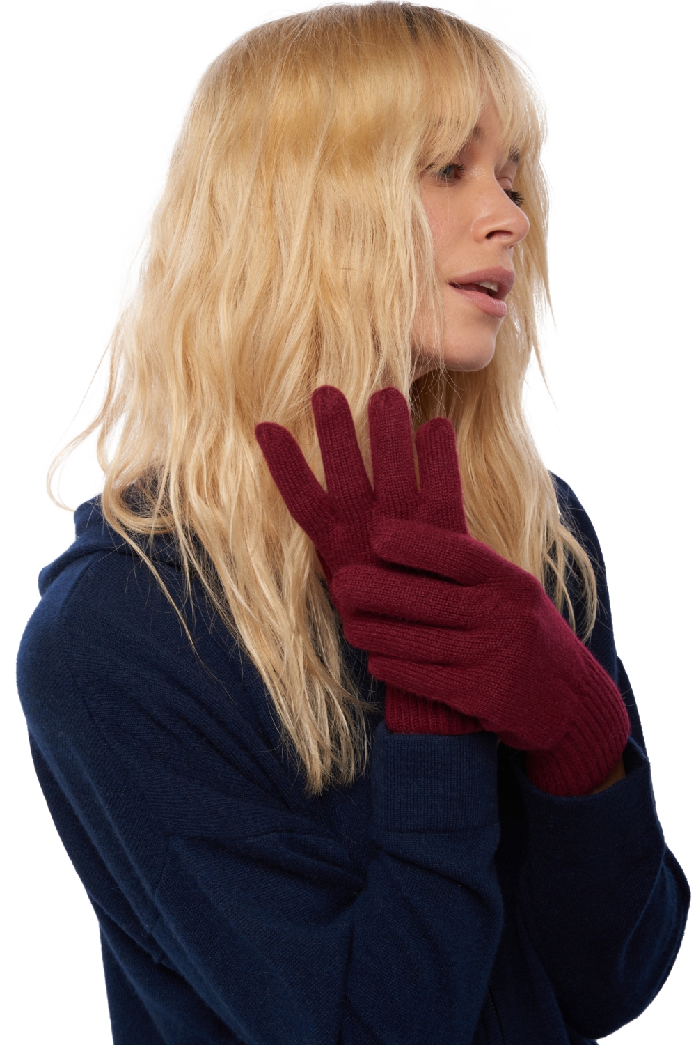 Cachemire accessoires gants manine bordeaux 22 x 13 cm