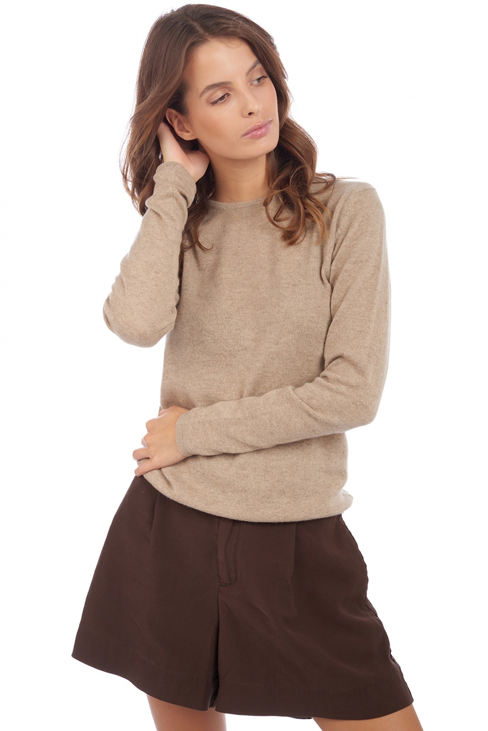 Cachemire pull femme col rond line natural brown m