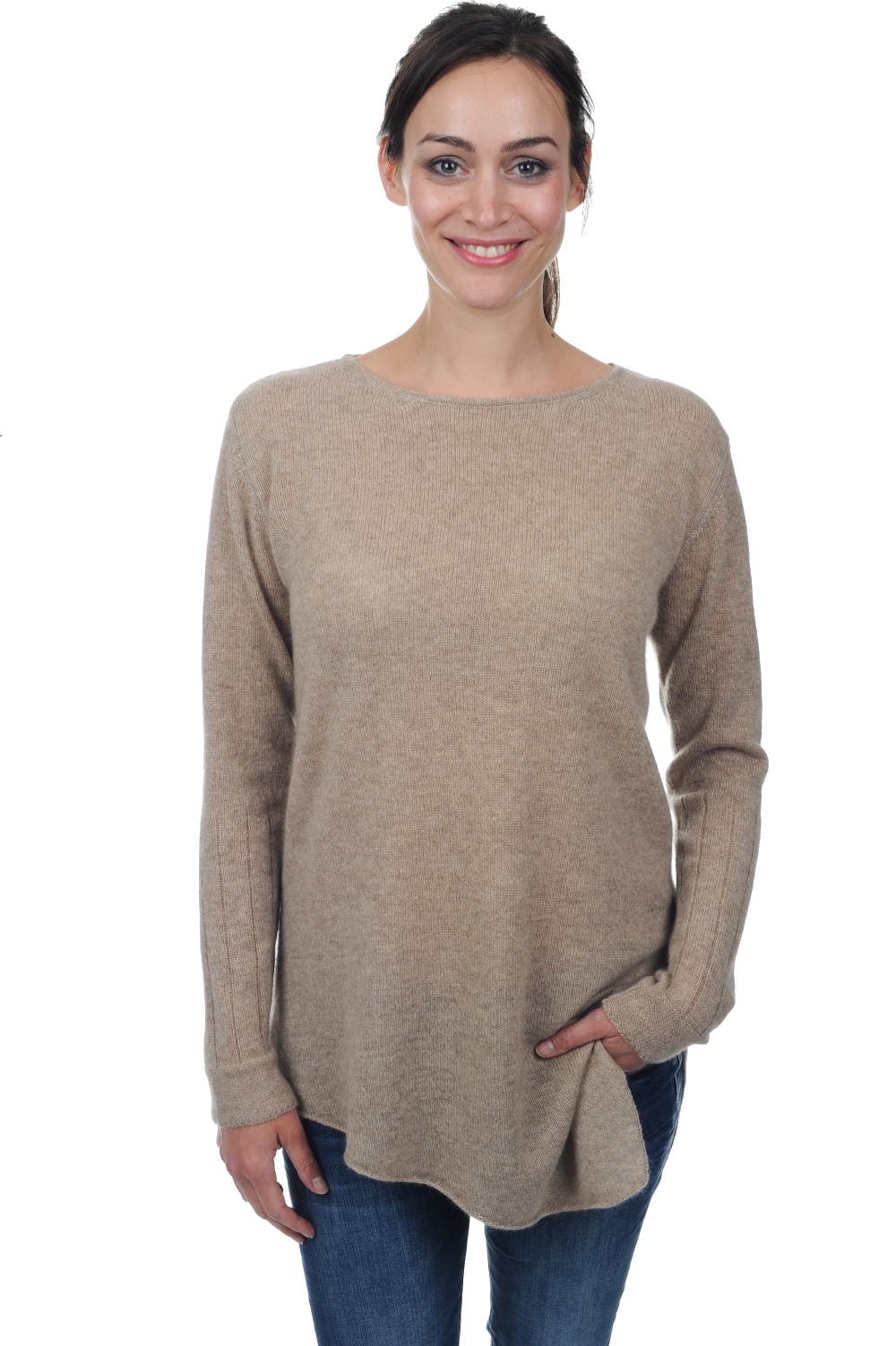 Cachemire pull femme col rond zaia natural brown m