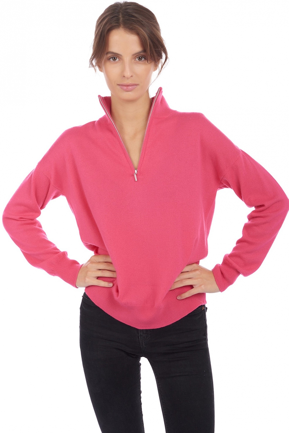 Cachemire pull femme col roule groseille rose shocking 2xl
