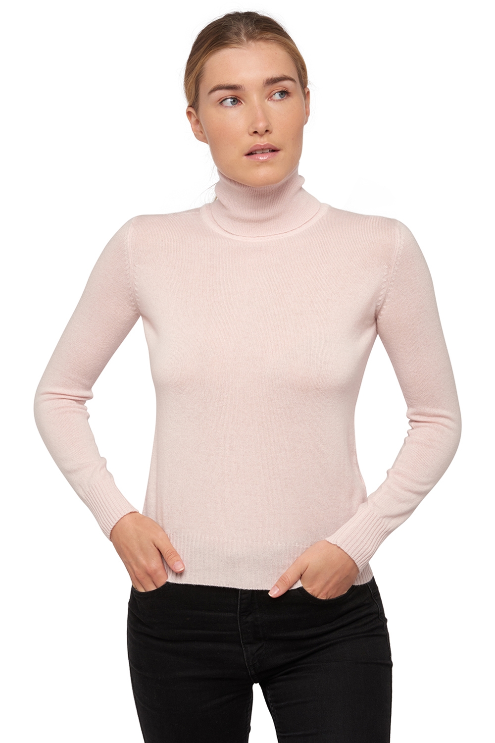 Cachemire pull femme col roule lili rose pale m