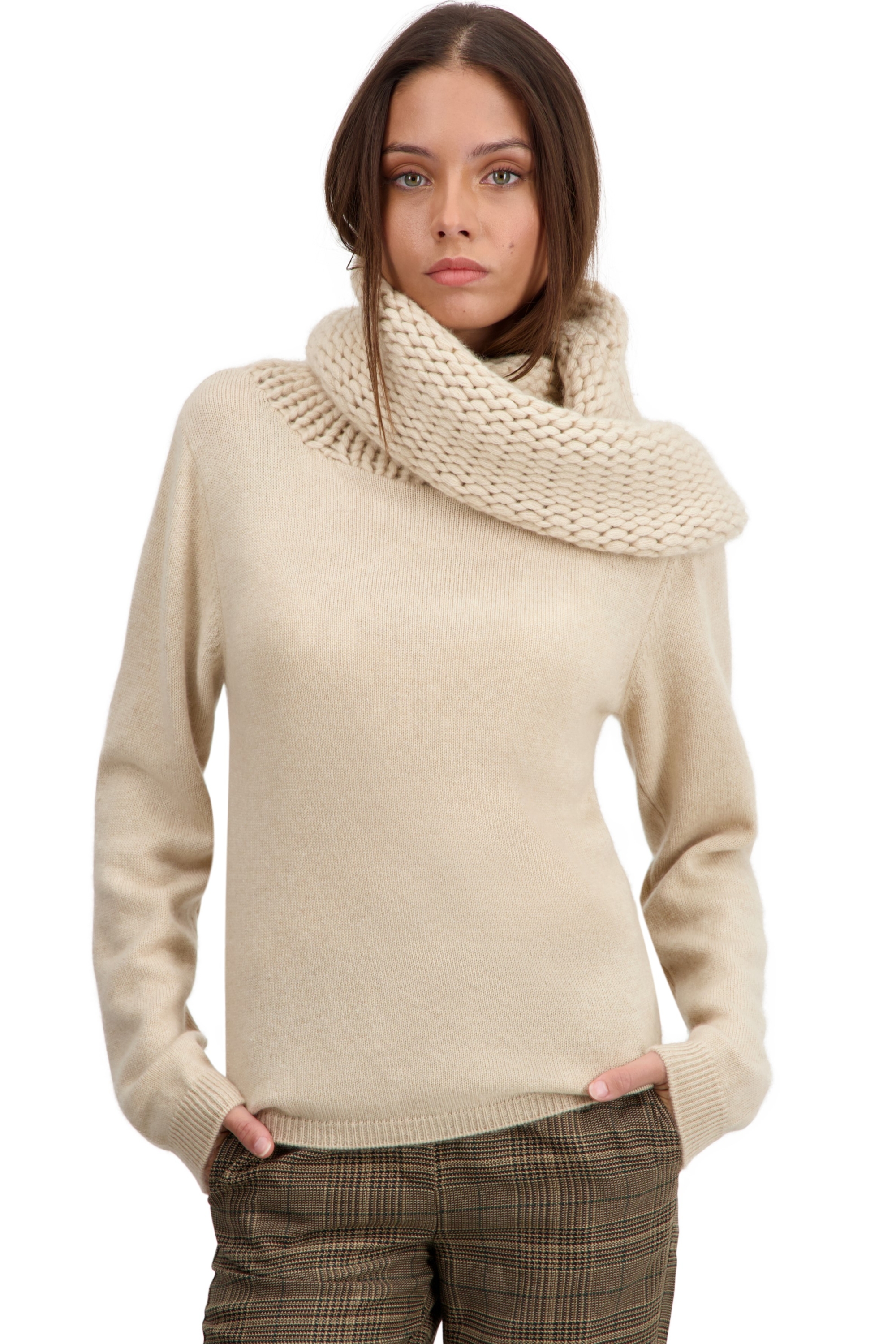 Cachemire pull femme col roule tisha natural beige s