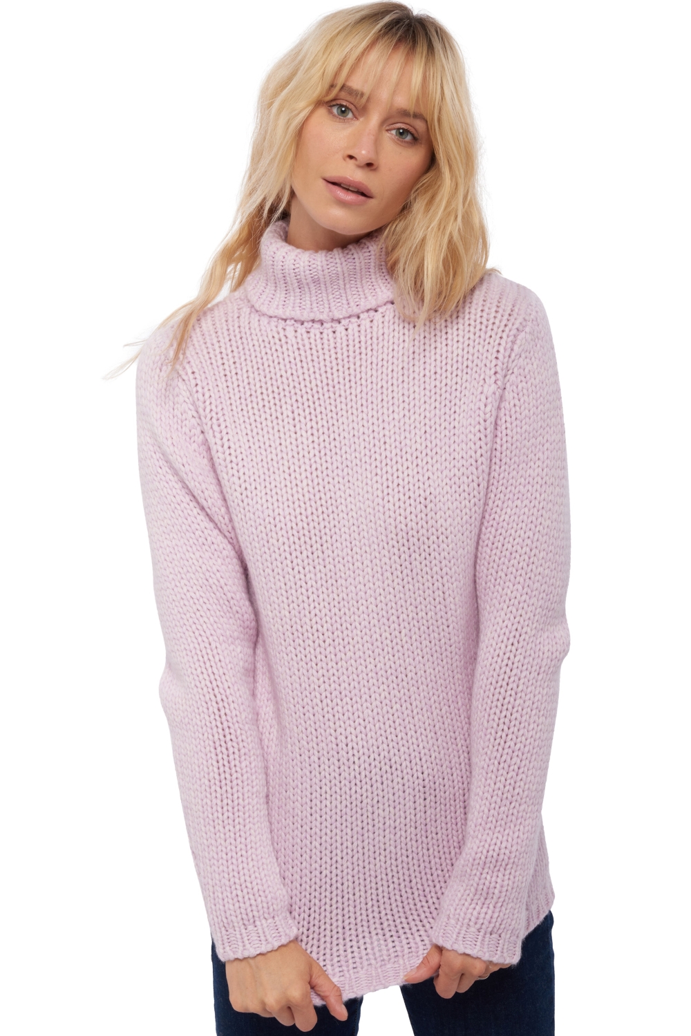 Cachemire pull femme col roule vicenza lilas rose pale xs