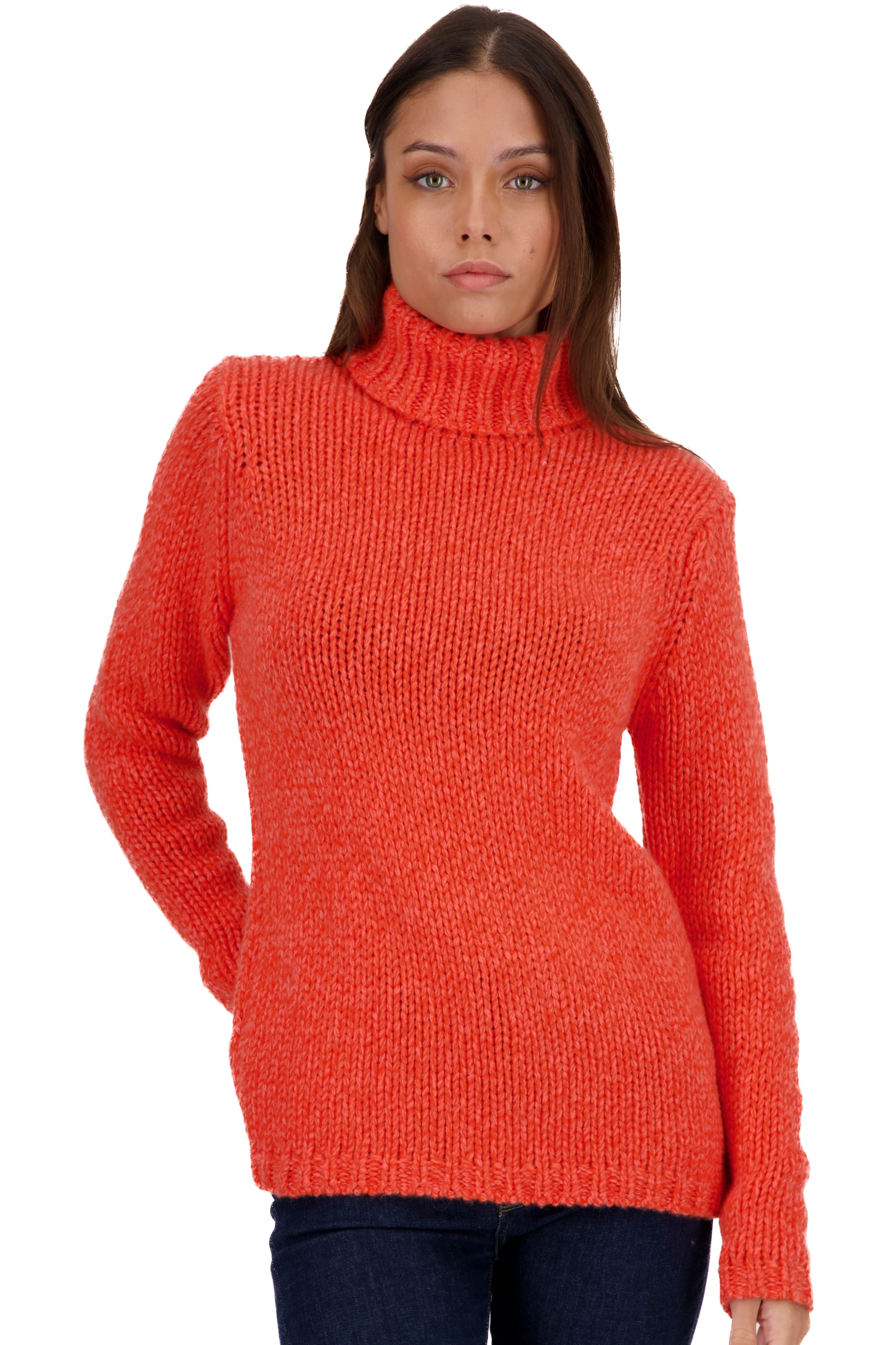 Cachemire pull femme col roule vicenza peach bloody orange s