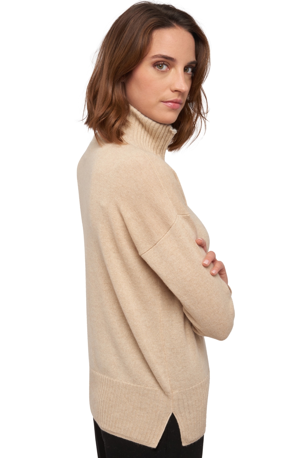 Cachemire pull femme col roule wallaby natural beige m