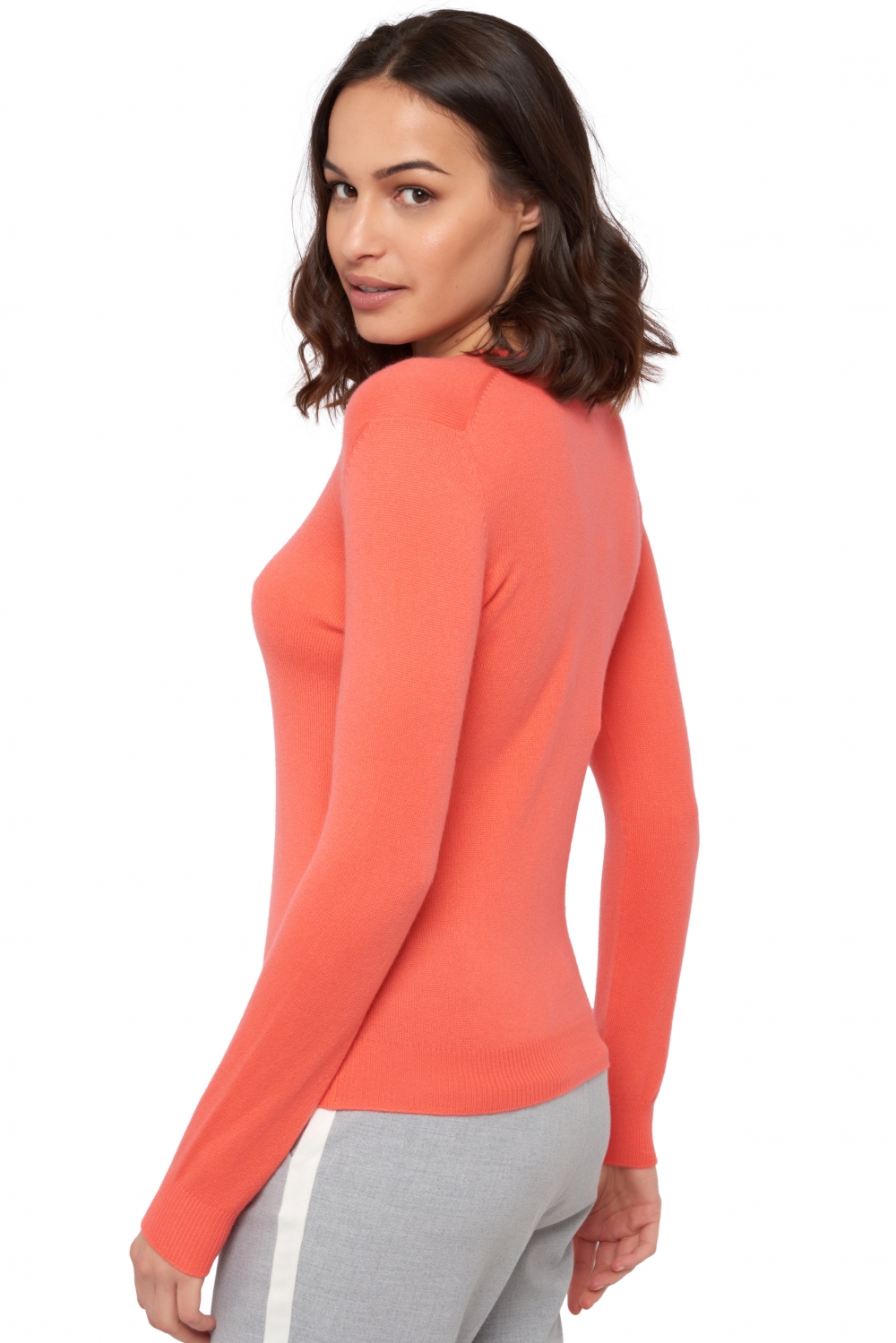 Cachemire pull femme col v faustine corail lumineux m