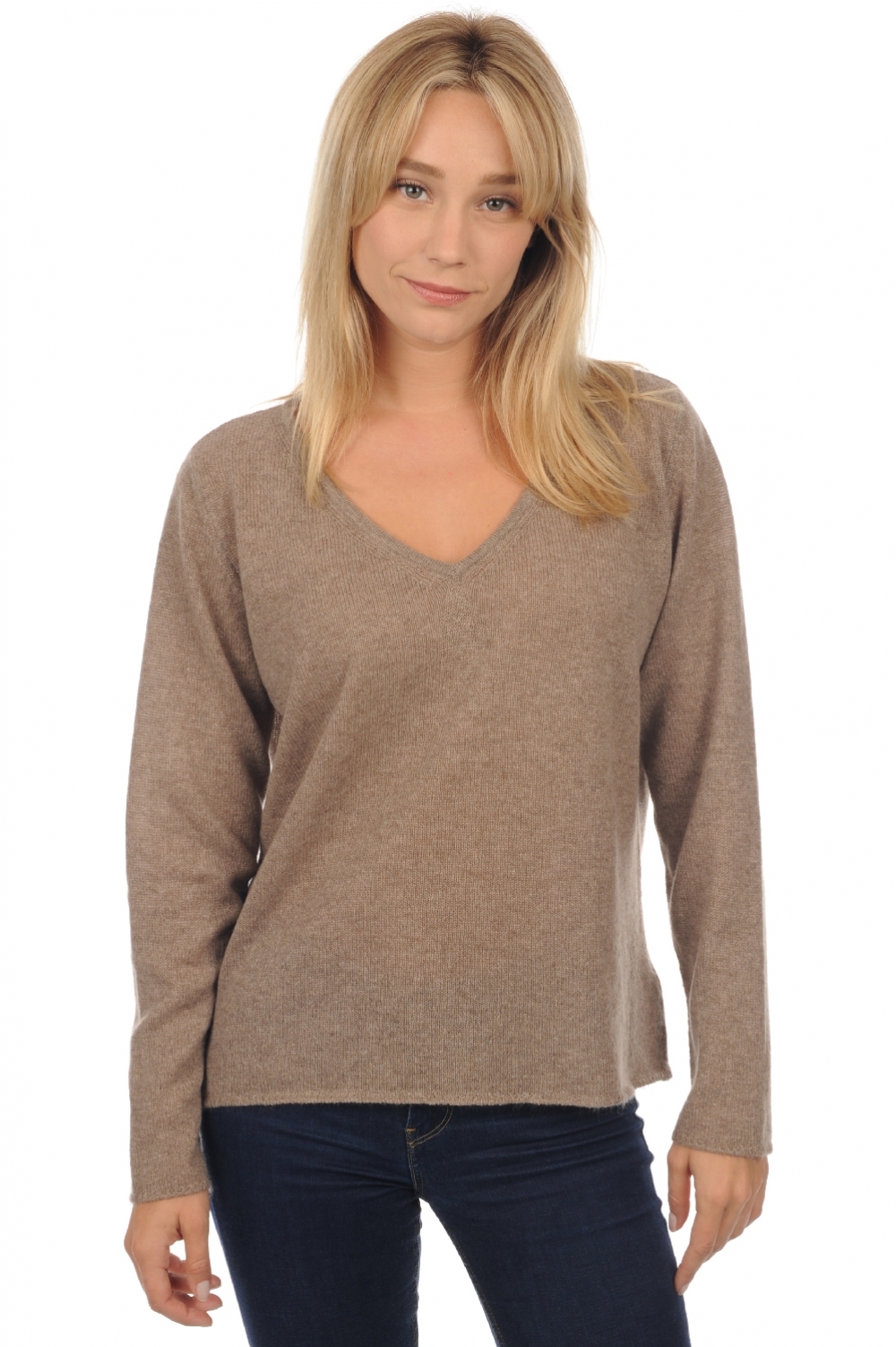 Cachemire pull femme col v flavie natural brown xs