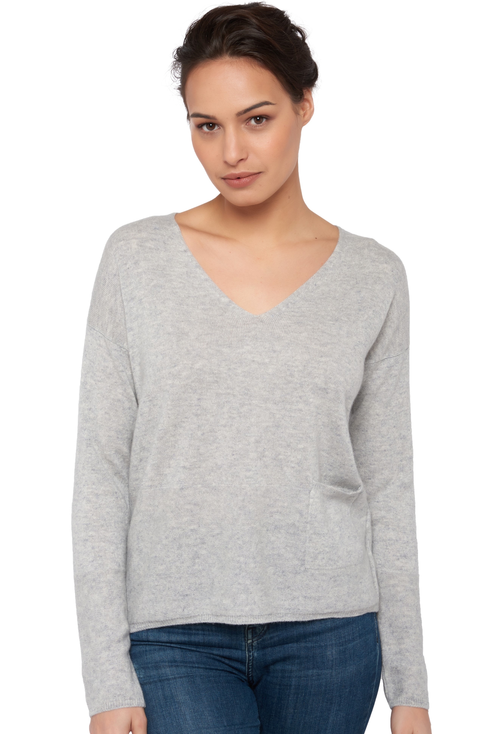 Cachemire pull femme col v uliana flanelle chine m