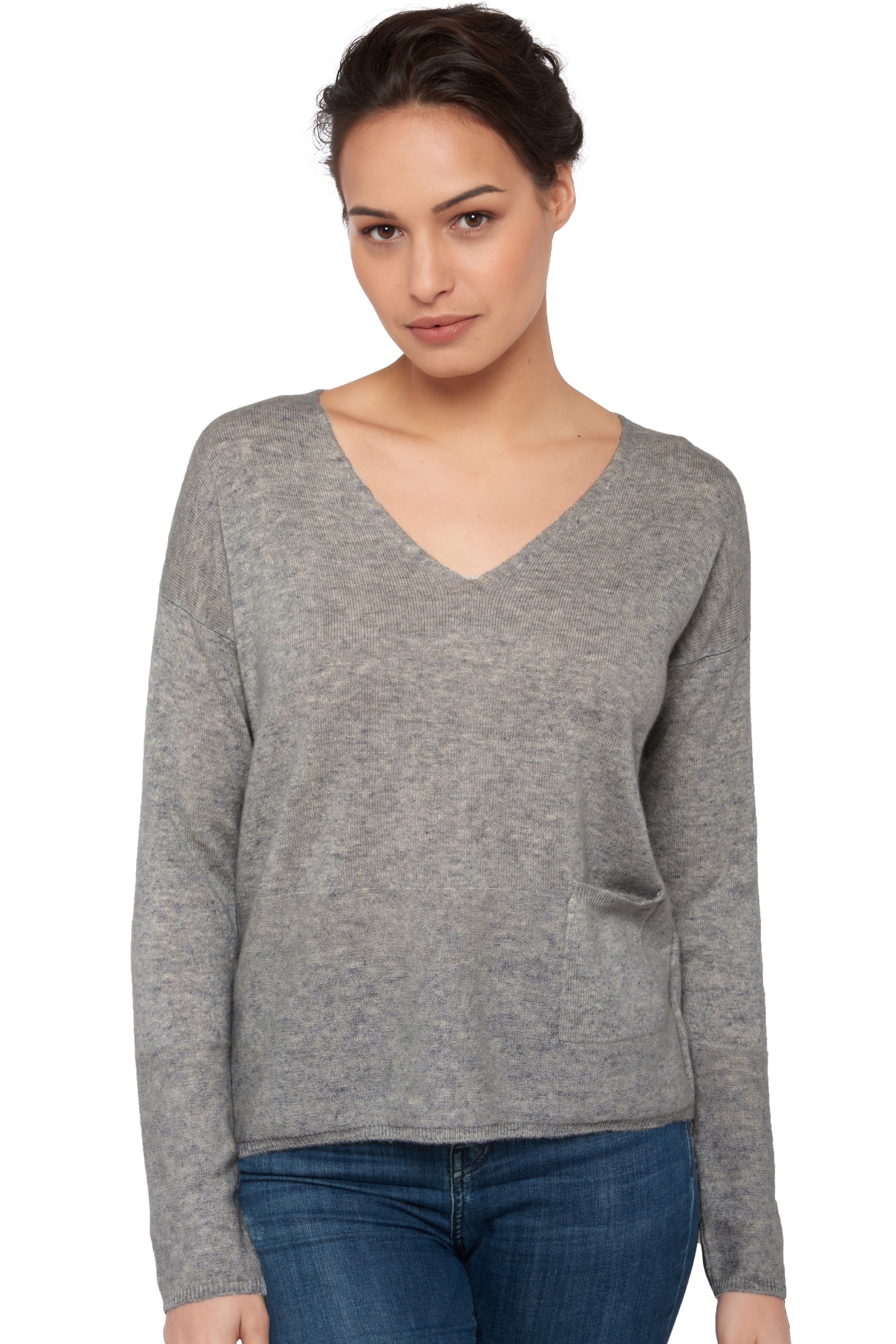 Cachemire pull femme col v uliana gris chine m