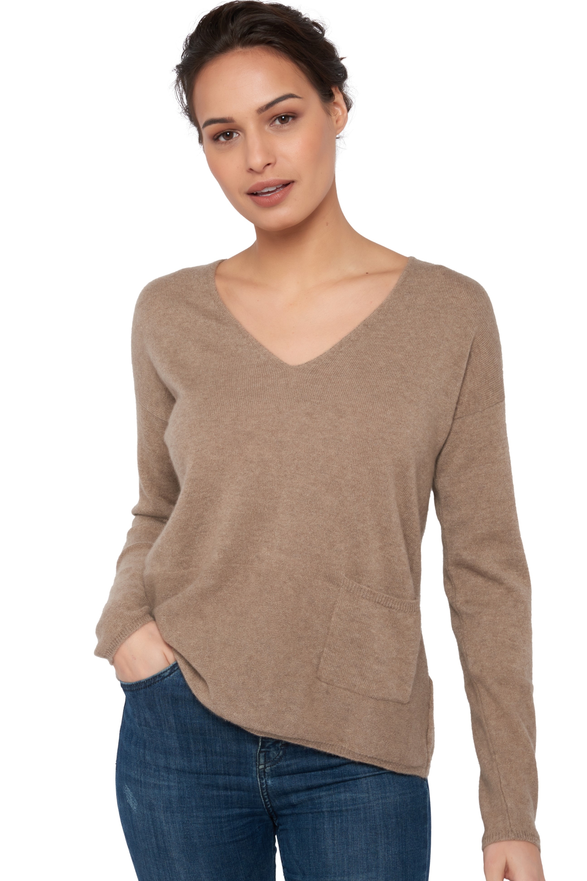 Cachemire pull femme col v uliana natural brown l