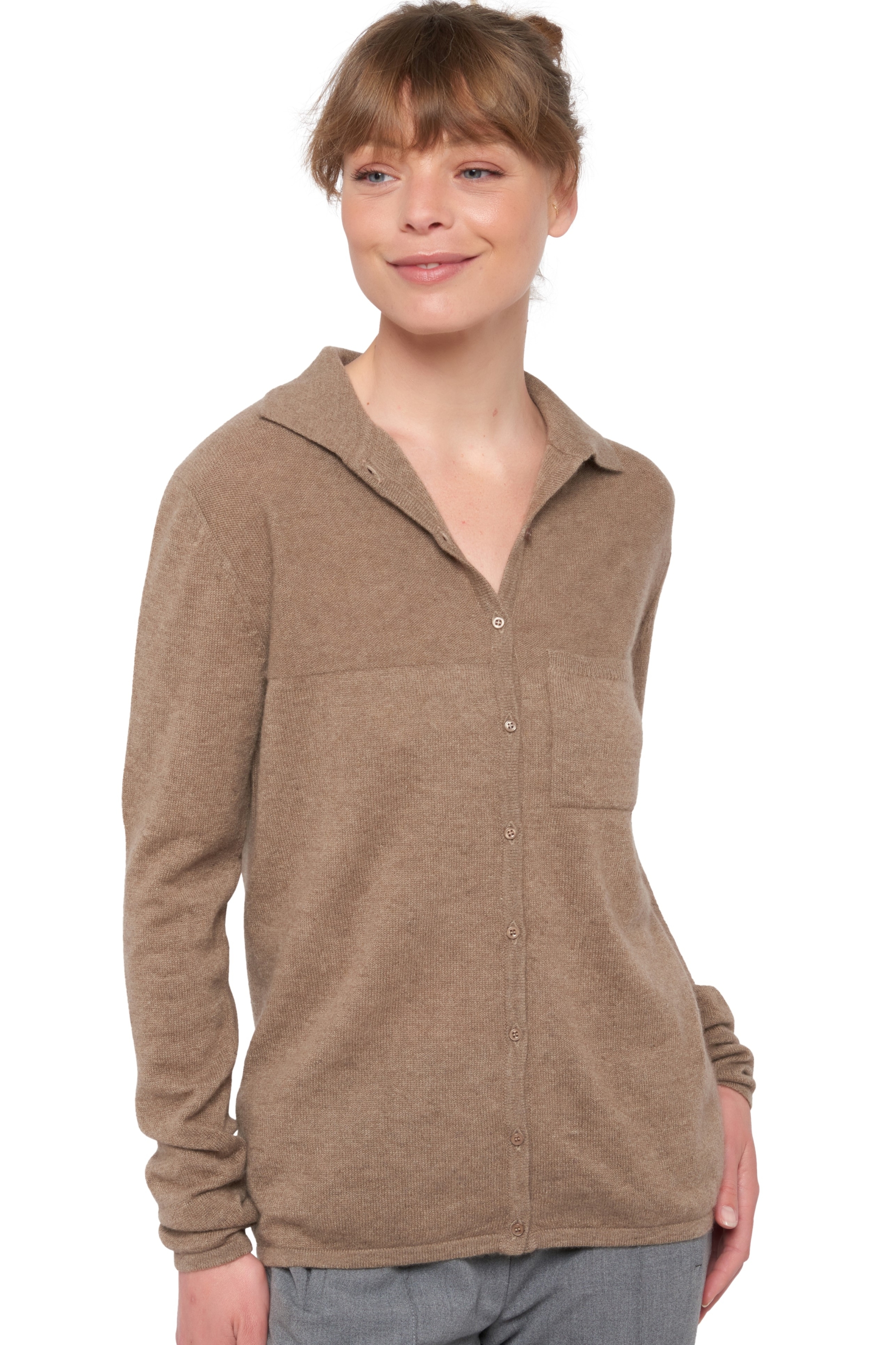 Cachemire pull femme col v umea natural brown xs