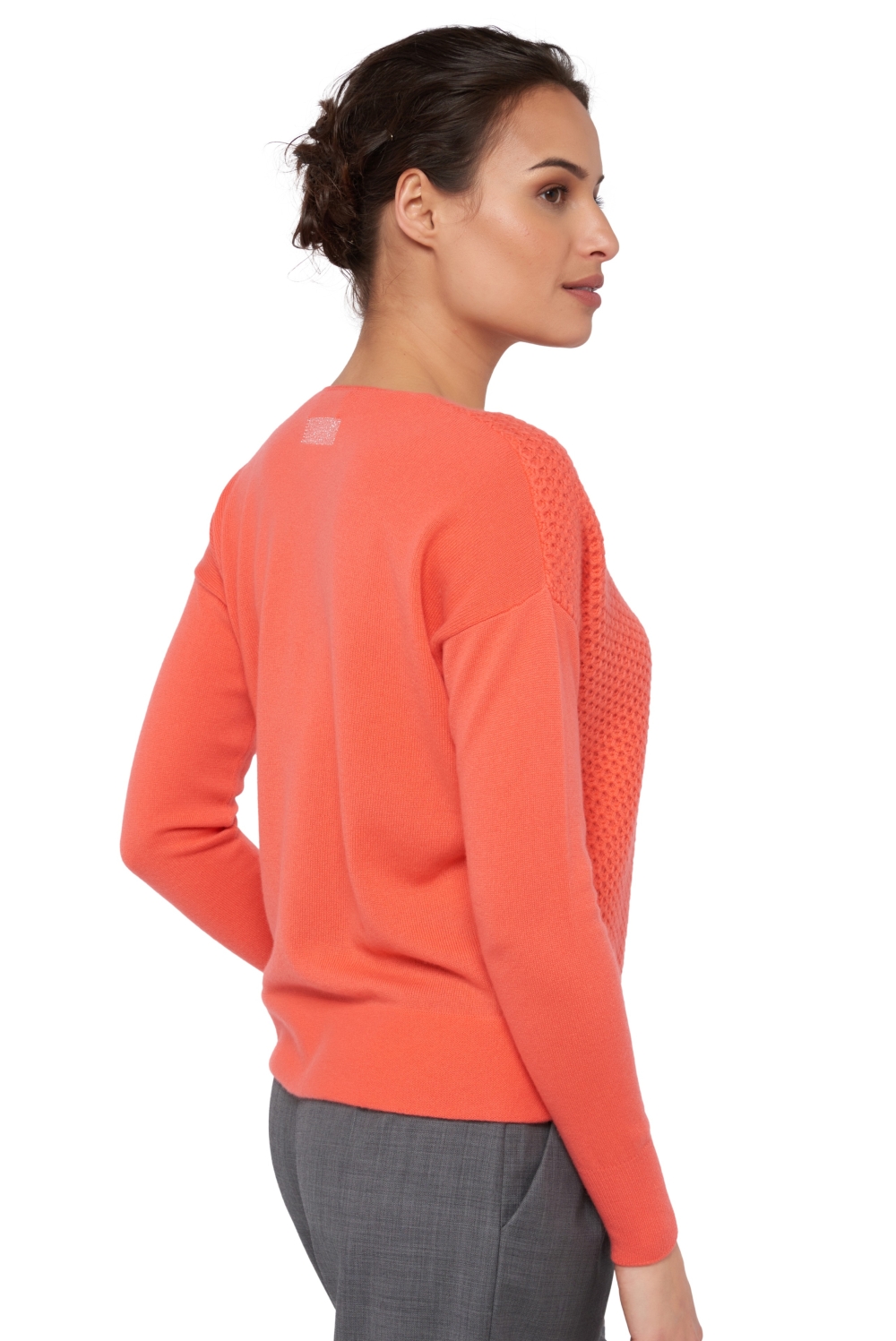 Cachemire pull femme col v willow corail lumineux t2
