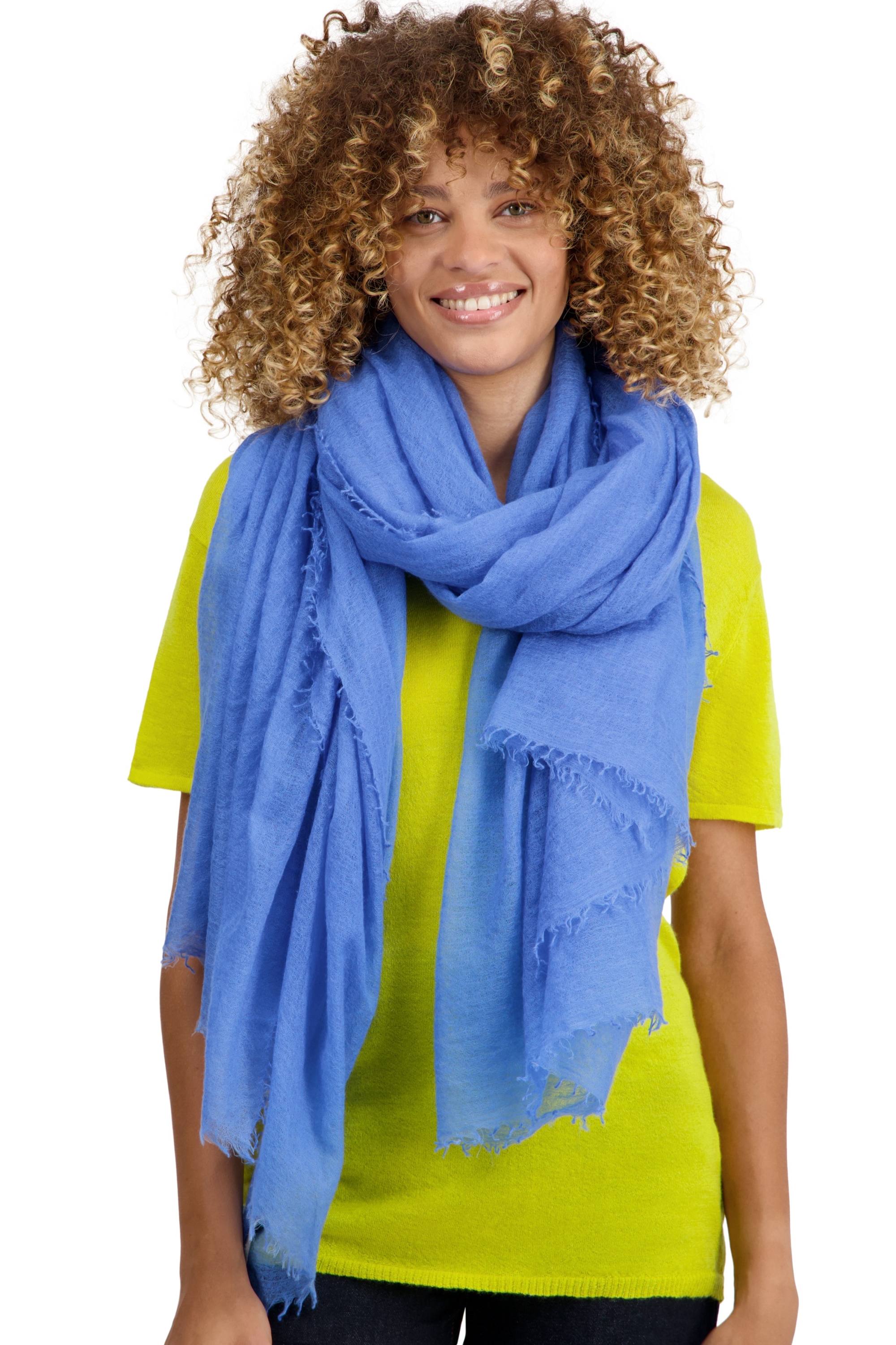 Cachemire pull femme echarpes et cheches tonka bleuet 200 cm x 120 cm