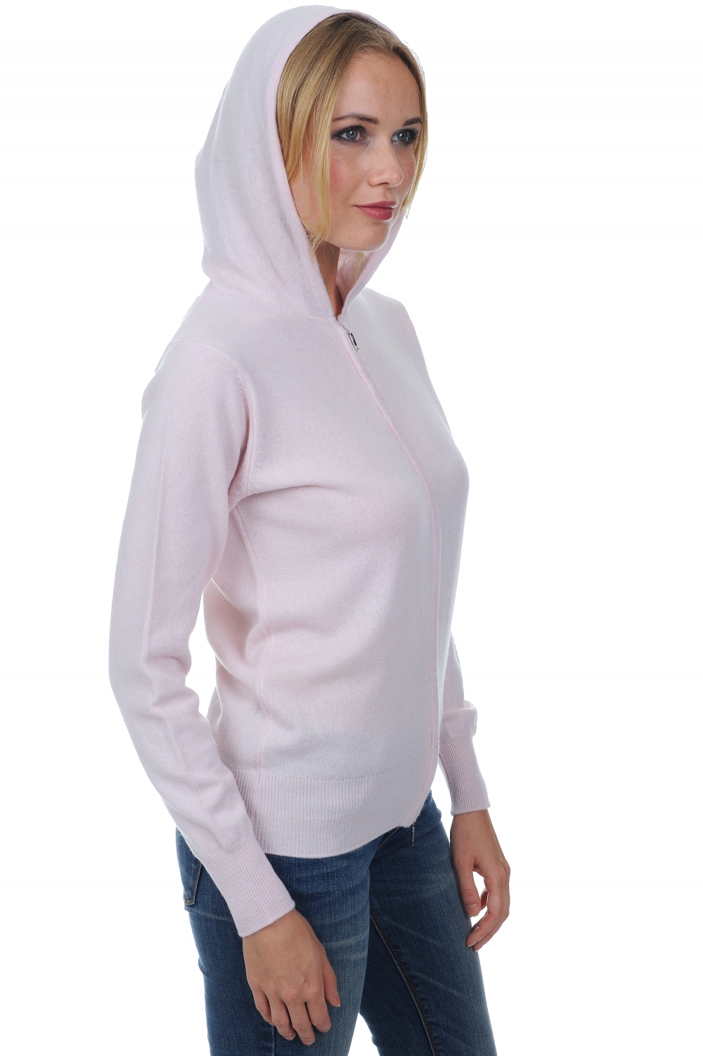 Cachemire pull femme zip capuche louanne rose pale 3xl